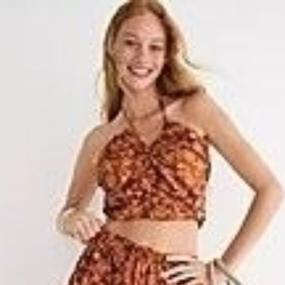 NWT J.Crew Boho V-Neck Ruched Cropped Halter Top 12 - Picture 1 of 10